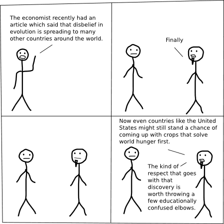 The economist recently had an article which said that disbelief in evolution is spreading to many other countries around the world.