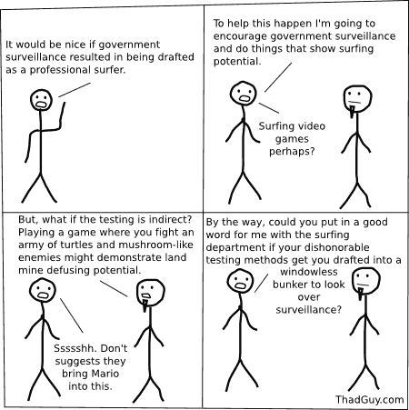 It would be nice if government surveillance resulted in being drafted as a professional surfer.