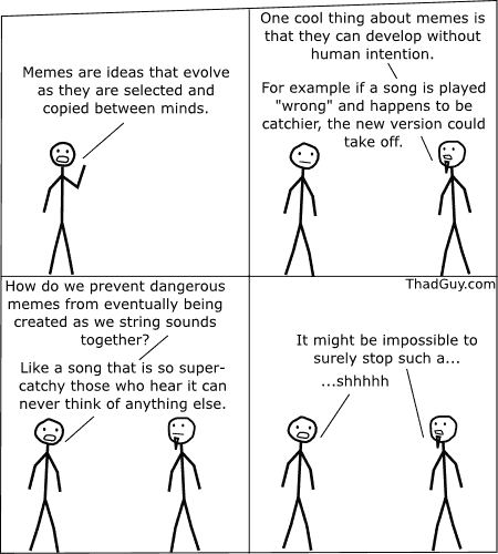 Memes are ideas that evolve as they are selected and copied between minds.